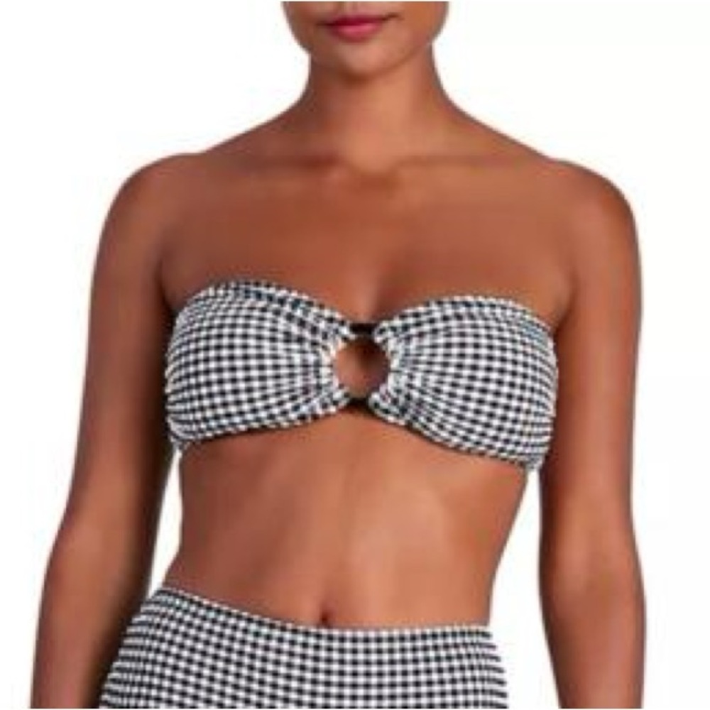 Kate Spade Gingham Ring Cutout One-Piece Swimsuit Top Black White Size S NWT